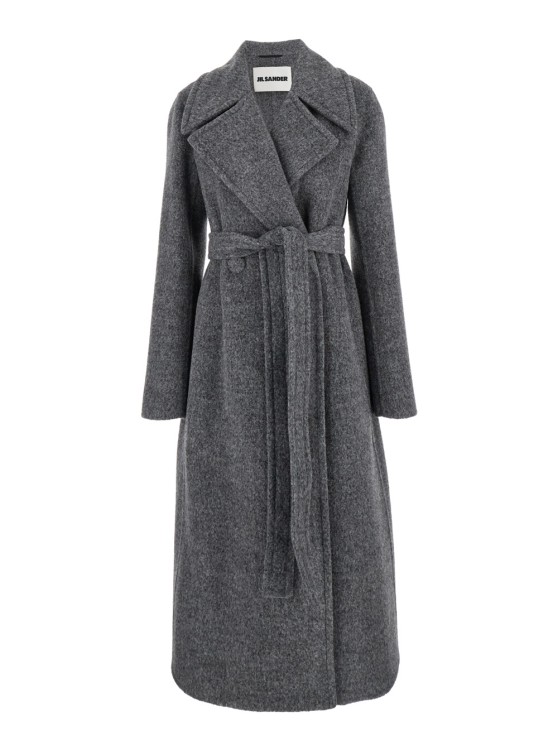Jil Sander Long Grey Coat With Belt In Wool Blend Woman In Grey
