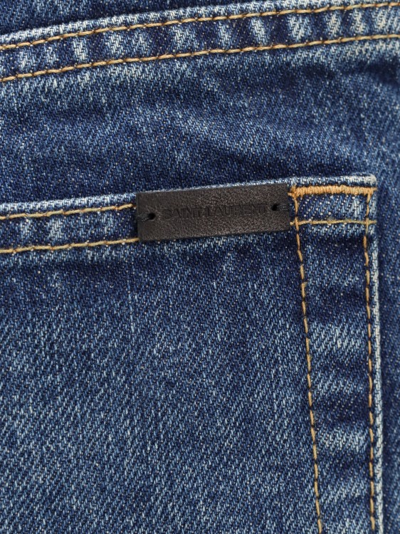 Shop Saint Laurent Cotton Jeans With Back Logo Patch In Blue