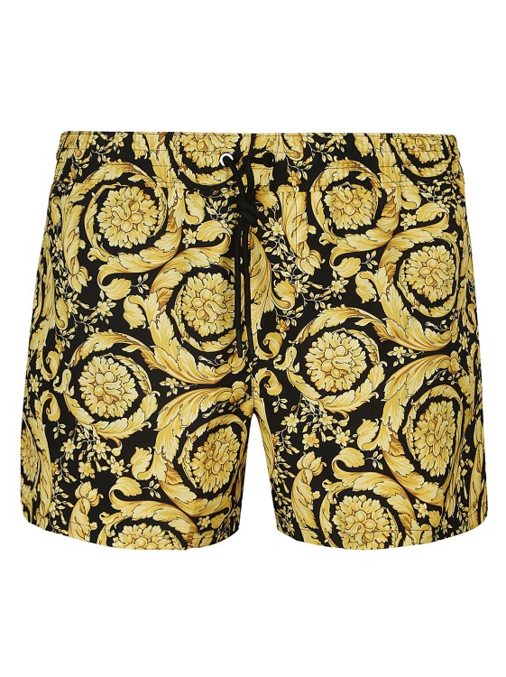 Shop Versace Barocco-print Swim Shorts In Brown