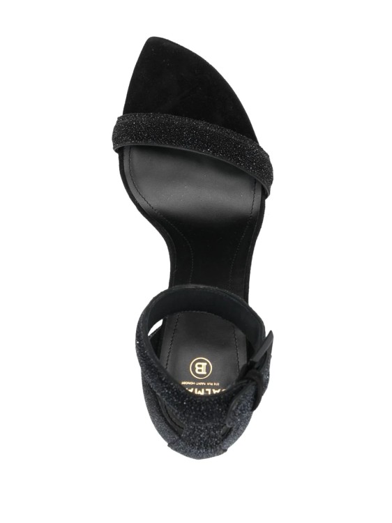 Shop Balmain Black Moneta Glitter Sandals