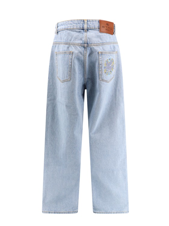 Shop Etro Cotton Jeans With Back Pegasus Embroidery In Blue