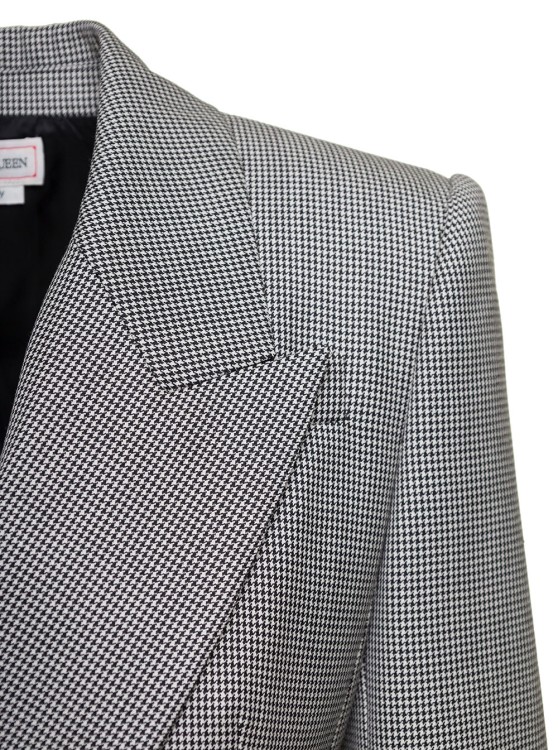 Shop Alexander Mcqueen Grey Double-breasted Jacket With Houndstooth Motif In Wool