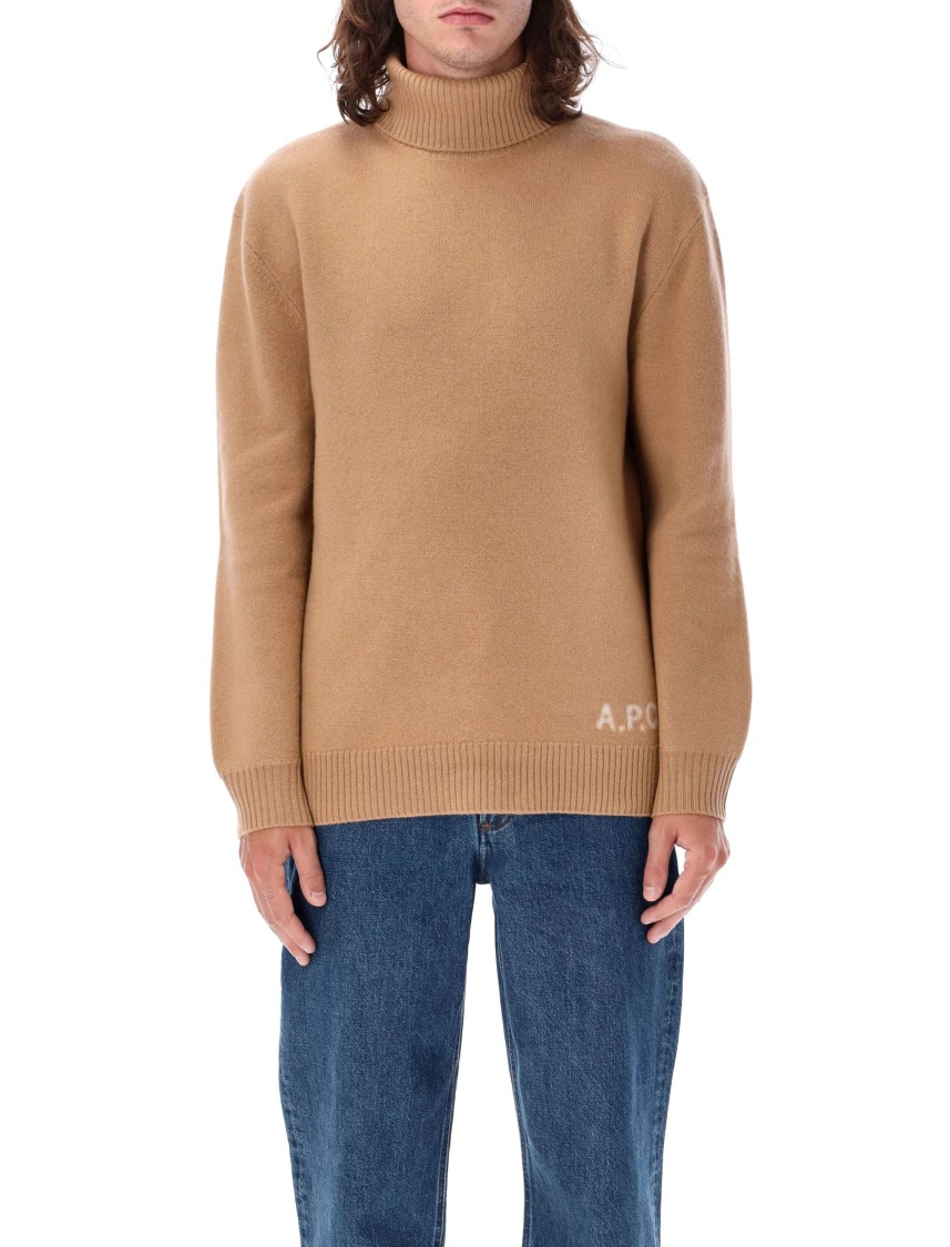 Apc Logo Wool Knit Turtleneck Sweater In Neutrals