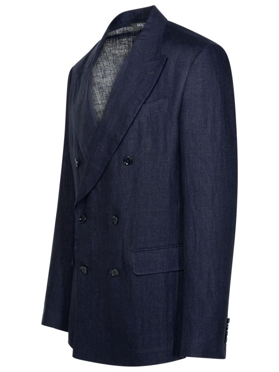 Shop Dolce & Gabbana Navy Linen Blazer In Blue