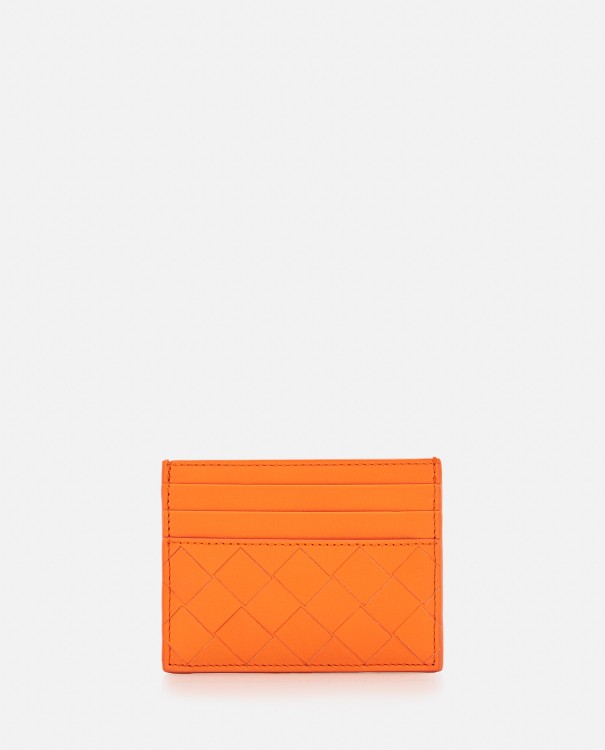 Shop Bottega Veneta Orange Leather Card Holder