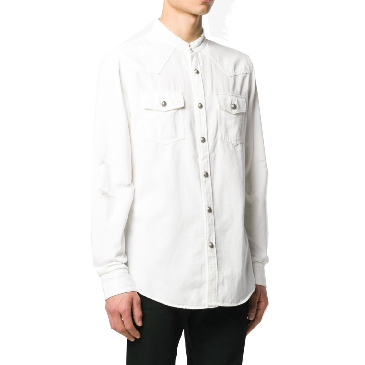 Shop Balmain Cotton Denim Shirt In White