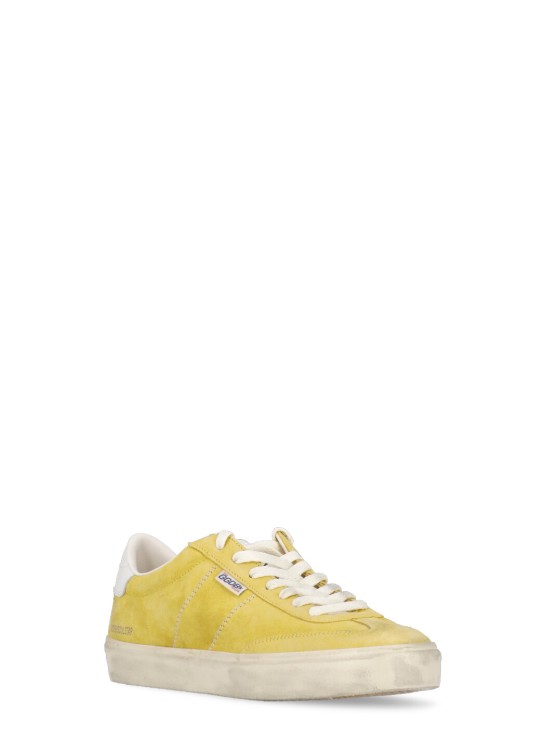 Shop Golden Goose Yellow Suede Letaher Sneakers