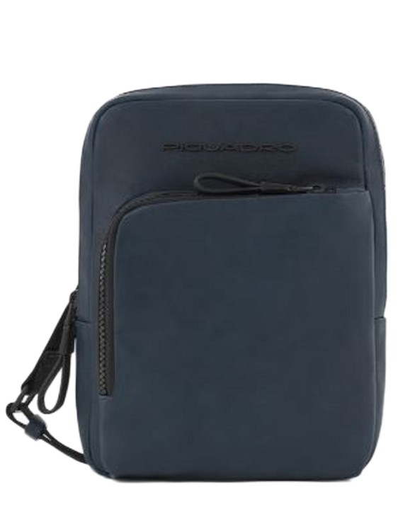 Piquadro Blue Leather Shoulder Bag In Black