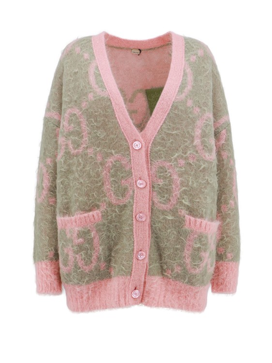Shop Gucci Mohair Cardigan With Gg Motif In Pink