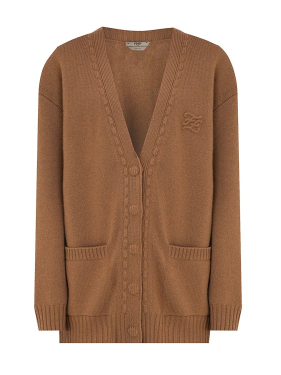 Shop Fendi Cashmere Cardigan Knit In Brown