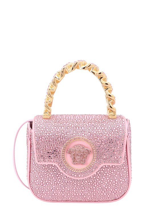 Shop Versace Hanbag With All-over Rhinestones With Iconic Frontal Medusa In Pink
