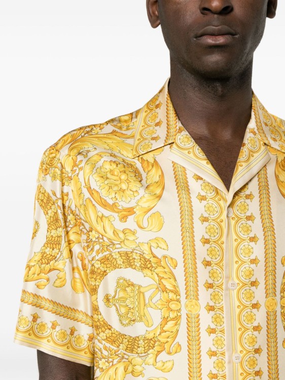 Shop Versace Barocco Silk Beige/yellow Shirt In Neutrals