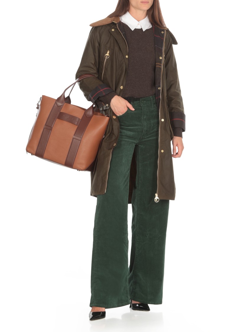 Hogan Small Leather Tote Bag Script In Brown