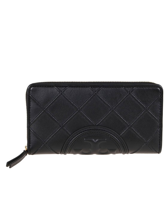 Tory Burch Quilted Leather Zip Wallet In Black
