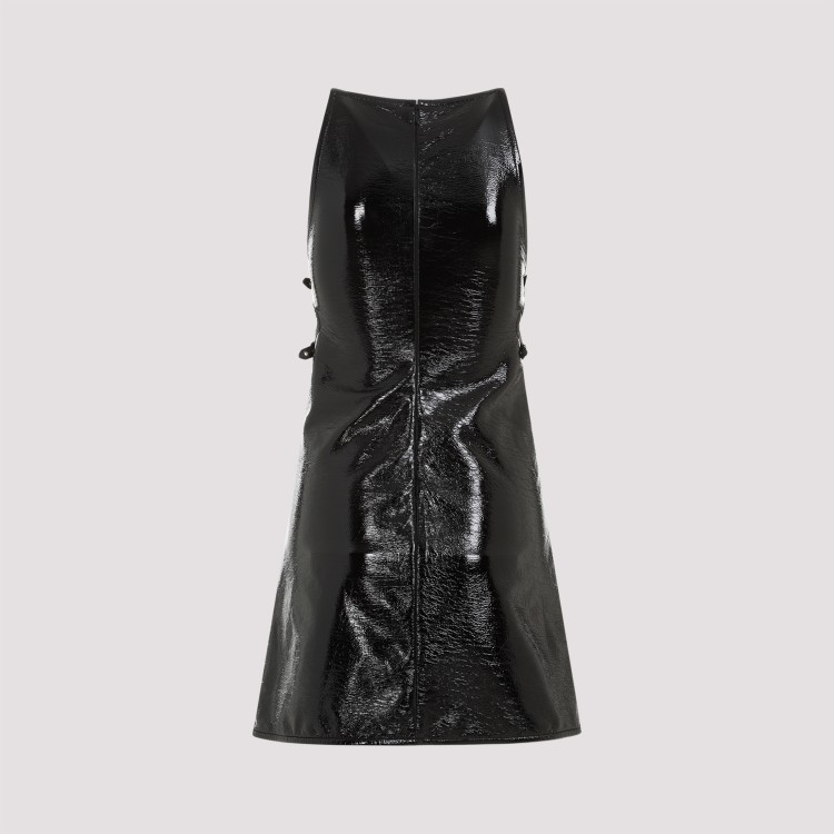 Courrèges Buckle-detailed Patent-finish Minidress In Black