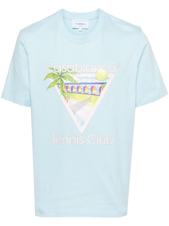 Shop Casablanca Baby Blue Logo-print Organic Cotton T-shirt