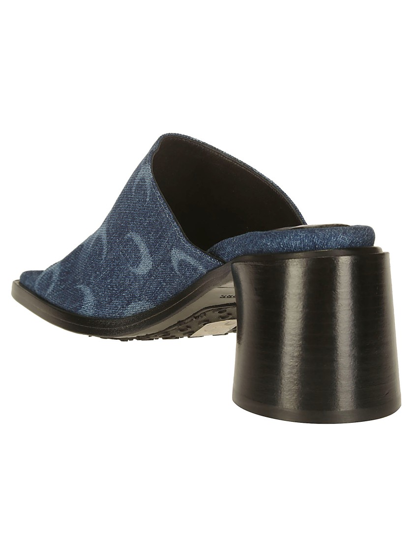 Shop Marine Serre Open-toe Denim Mules In Blue