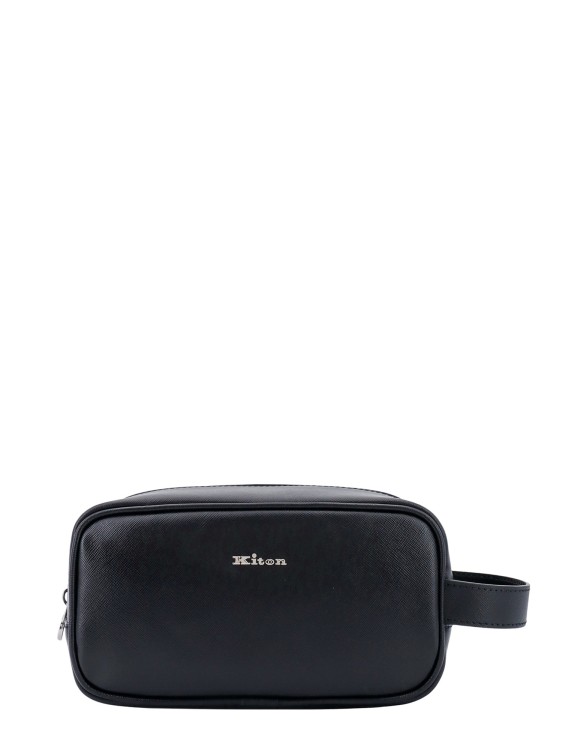 Shop Kiton Leather Beauty Case With Metal Logo In Black