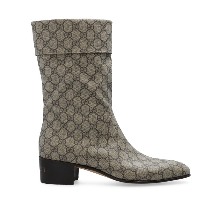 Shop Gucci Heeled Monogram Boots In Grey