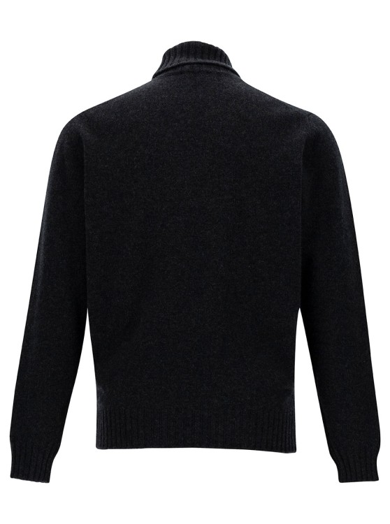 Shop Gaudenzi Grey Turtleneck Sweater With Ribbed Trims In Wool And Cashmere In Black