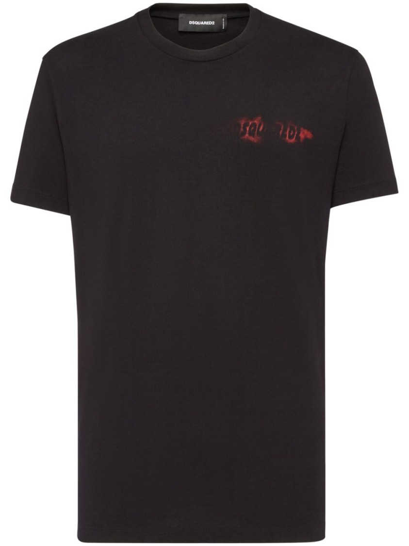 Dsquared2 Graphic Print Cotton Crew Neck T-shirt In Black