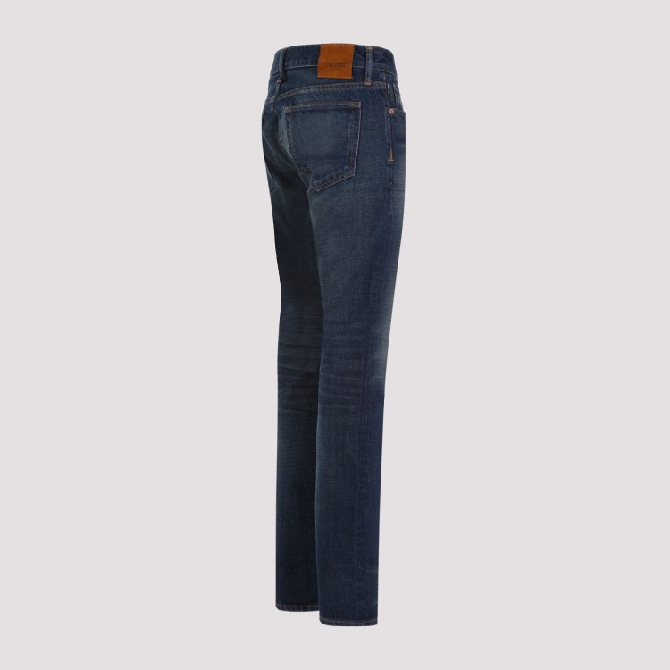 Shop Tom Ford Strong Blue Cotton Slim Fit Denim Jeans