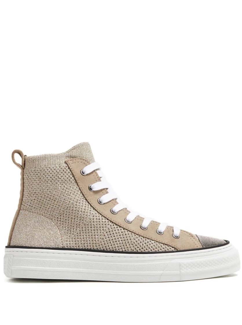Brunello Cucinelli Leather-trimmed High-top Sneakers In White
