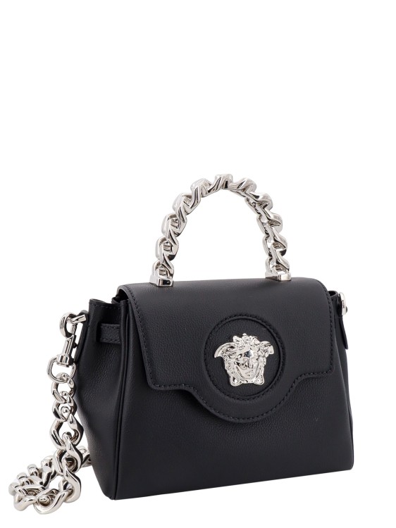 Shop Versace Leather Handbag With Frontal Metal Medusa Logo In Black