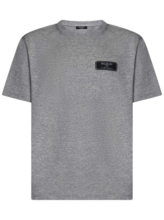 Shop Balmain Gray Organic Cotton Jersey Crewneck T-shirt In Grey