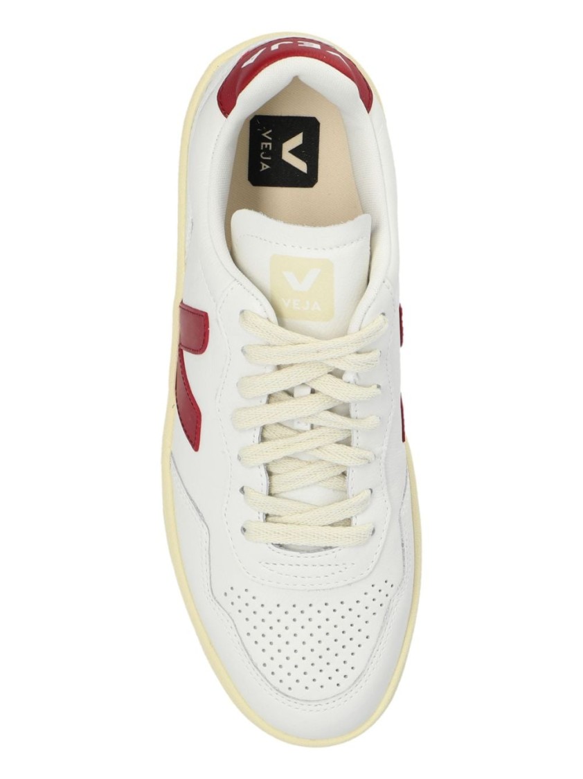 Veja Sneakers V-10 In White And Marsala Leather In White
