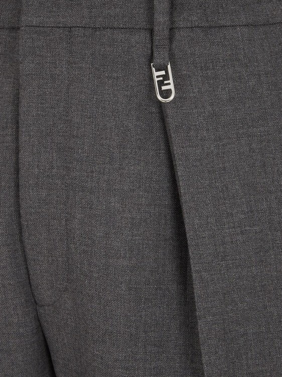 Shop Fendi Ff Metal Detail Wool Trouser In Grey