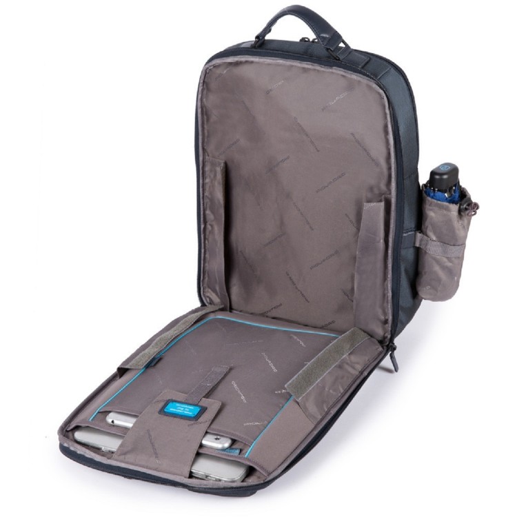 Shop Piquadro Blue Leather & Fabric Backpack In Grey