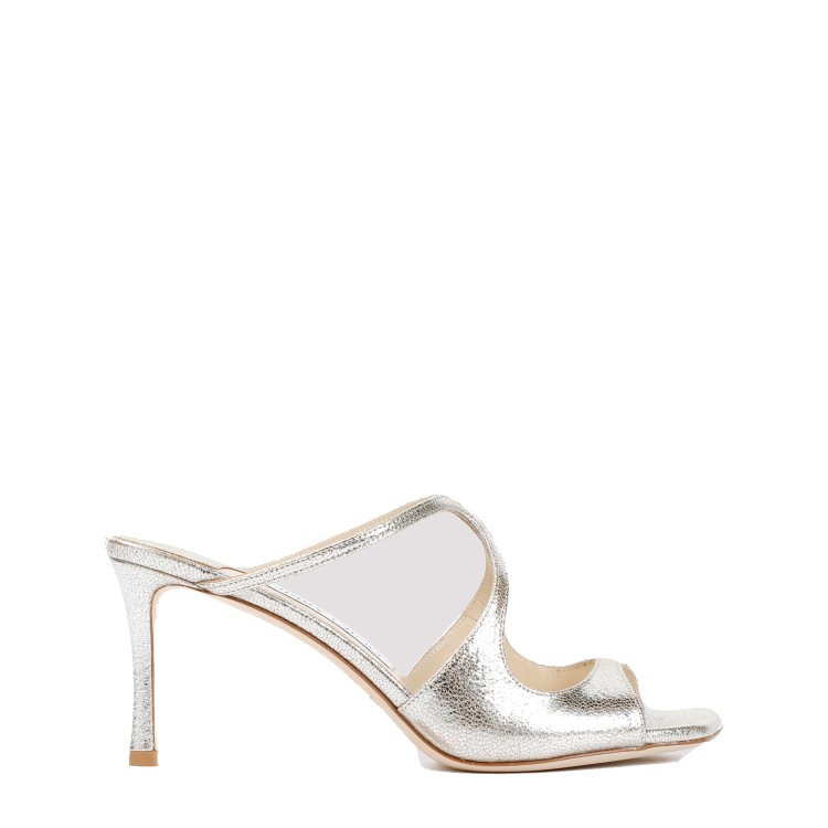 Shop Jimmy Choo Grey Champagne Leather Anise 75 Sandals
