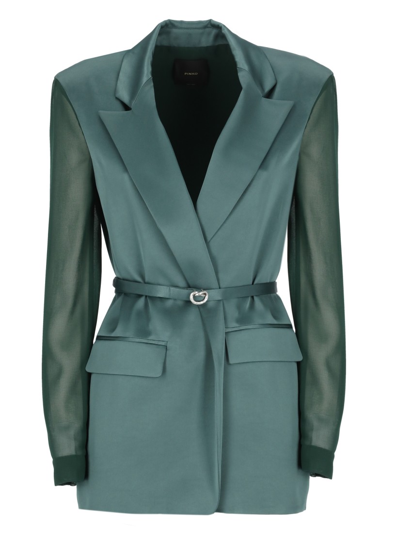 Pinko Shiny Blazer With Transparent Sleeves In Green
