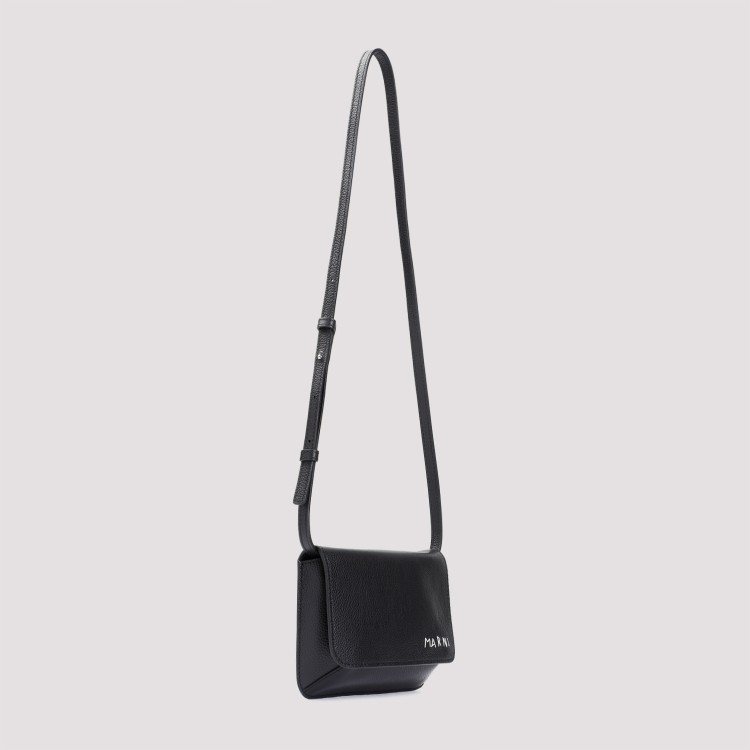 Shop Marni Black Calf Leather Shoulder Bag In White