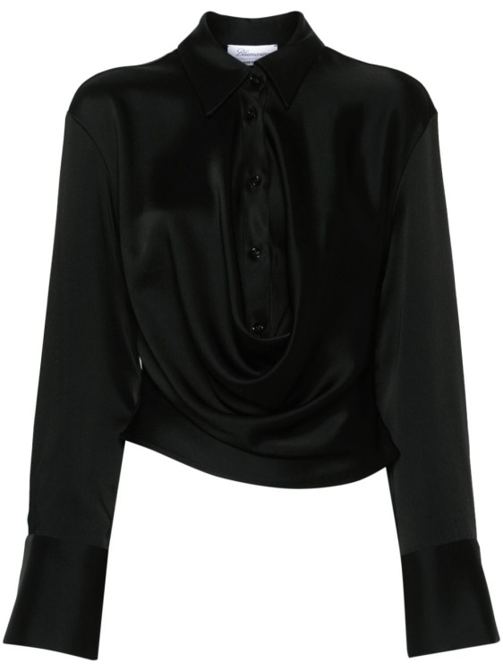 Blumarine Satin Buttoned Cropped Shirt In Black