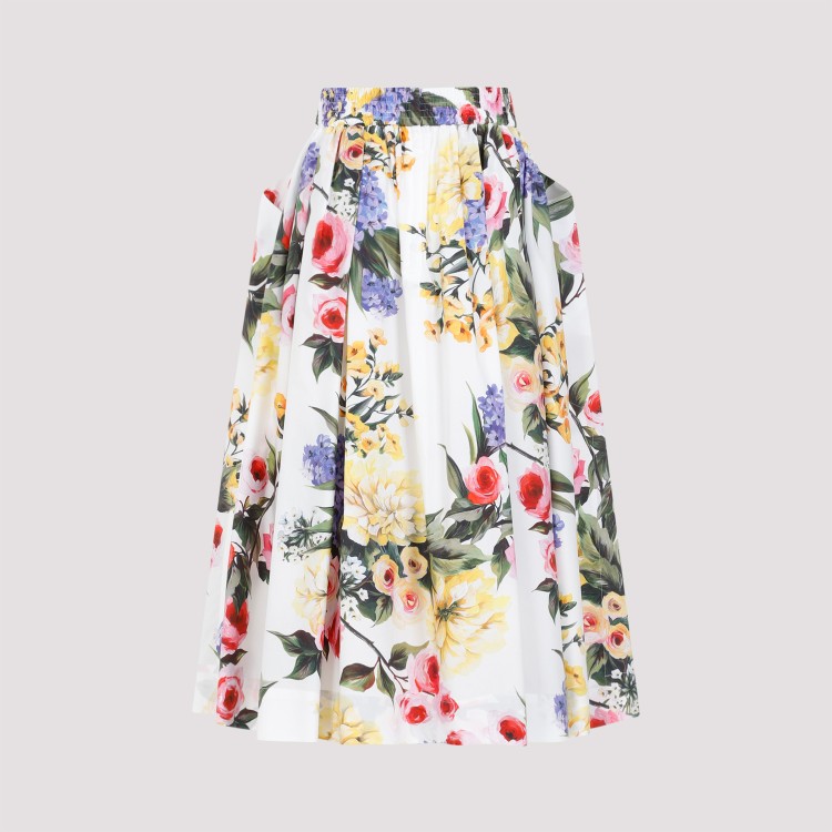 Shop Dolce & Gabbana White Cotton Rose Print Midi Skirt In Neutrals