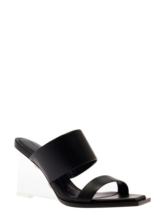 Shop Alexander Mcqueen Black Wedge With Double Strap And Trasparent Plexiglass Heel In Smooth Leather In Grey