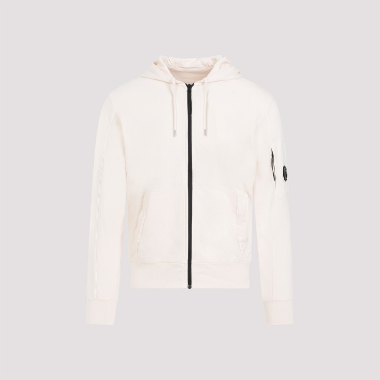 Shop C.p. Company Beige Cotton Zipped Hoodie In White