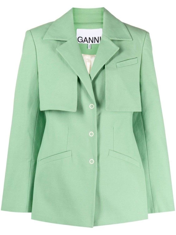 Shop Ganni Single-breasted Spread Collar Blazer In Green