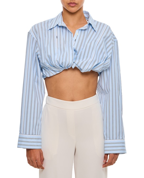 Shop Jacquemus Long Sleeve Cropped Shirt In Blue
