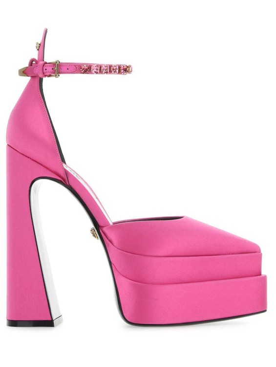 Shop Versace Pink Silk Satin Pumps