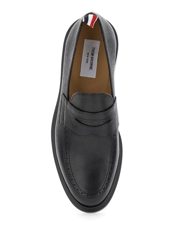 Shop Thom Browne Black Slip-on Loafers With Loop Detail In Leather