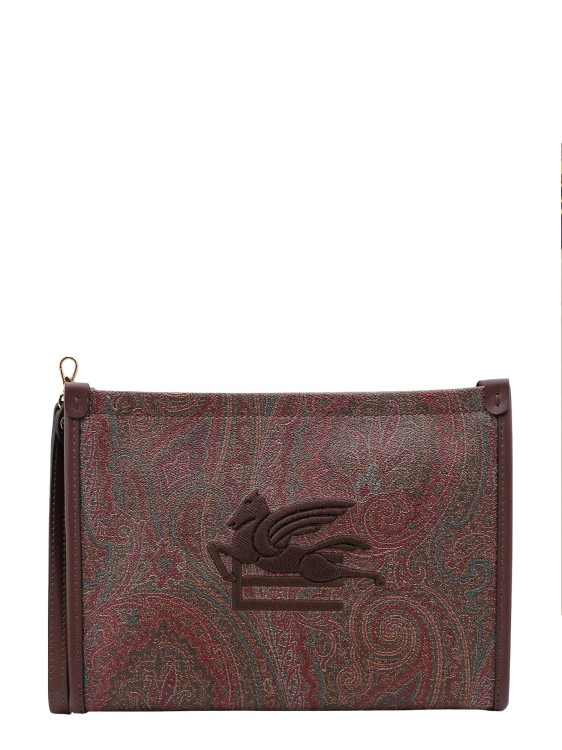 Etro Coated Canvas Clutch With Pailsey Motif In Grey