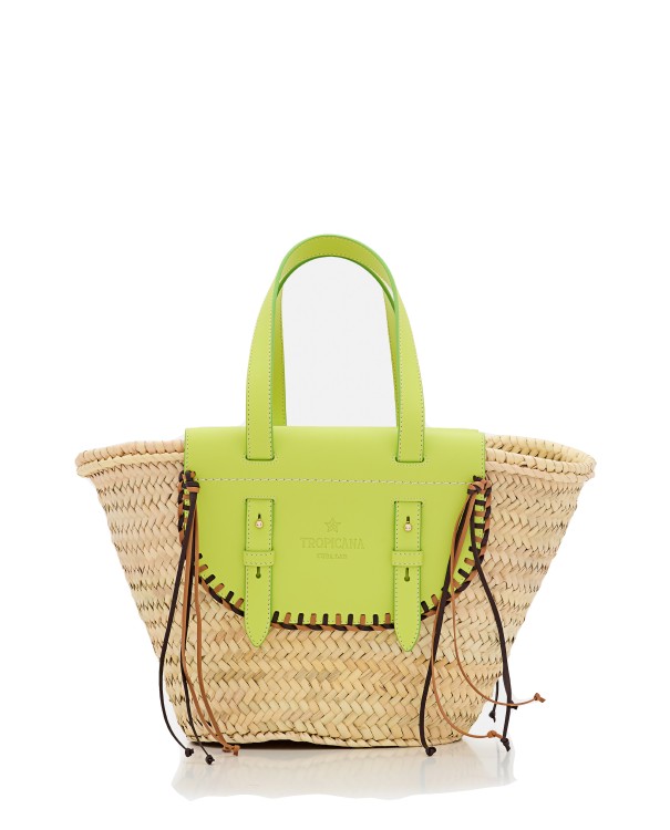 Cuba Lab Tropicana Straw And Leather Tote Bag In Yellow