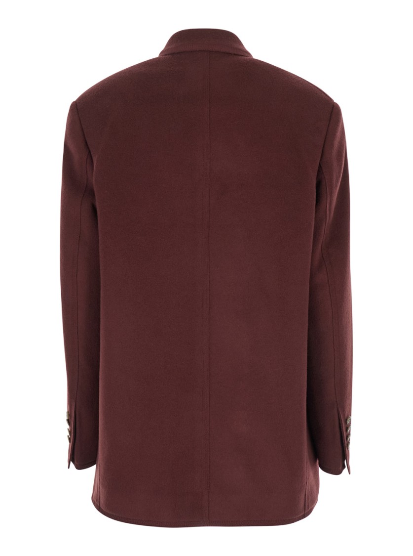 Shop Etro Bordeaux Double-breasted Jacket With Logo Detail On Buttons In Wool Blend In Burgundy