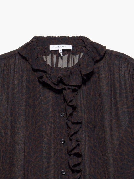 Shop Frame Animal-print Ruffled Shirt In Black