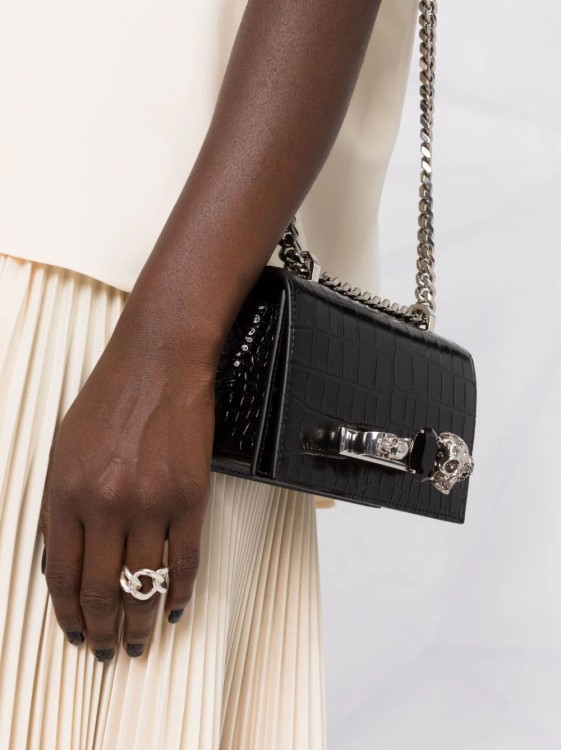 Shop Alexander Mcqueen Black Jeweled Mini Bag