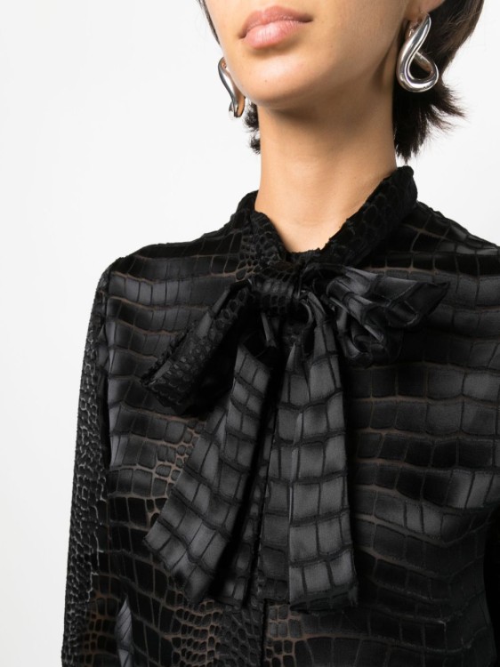 Shop Versace Devoré-effect Pussy-bow Blouse In Black