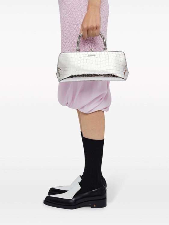 Shop Jil Sander Silver-tone Crocodile Effect Bag In White